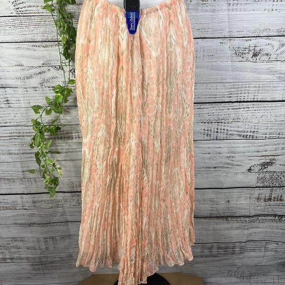 Ruby Rd. Skirt 14 Petite Peach Gray Sheer Pleated Tassels Boho Modest Wedding - Picture 10 of 12